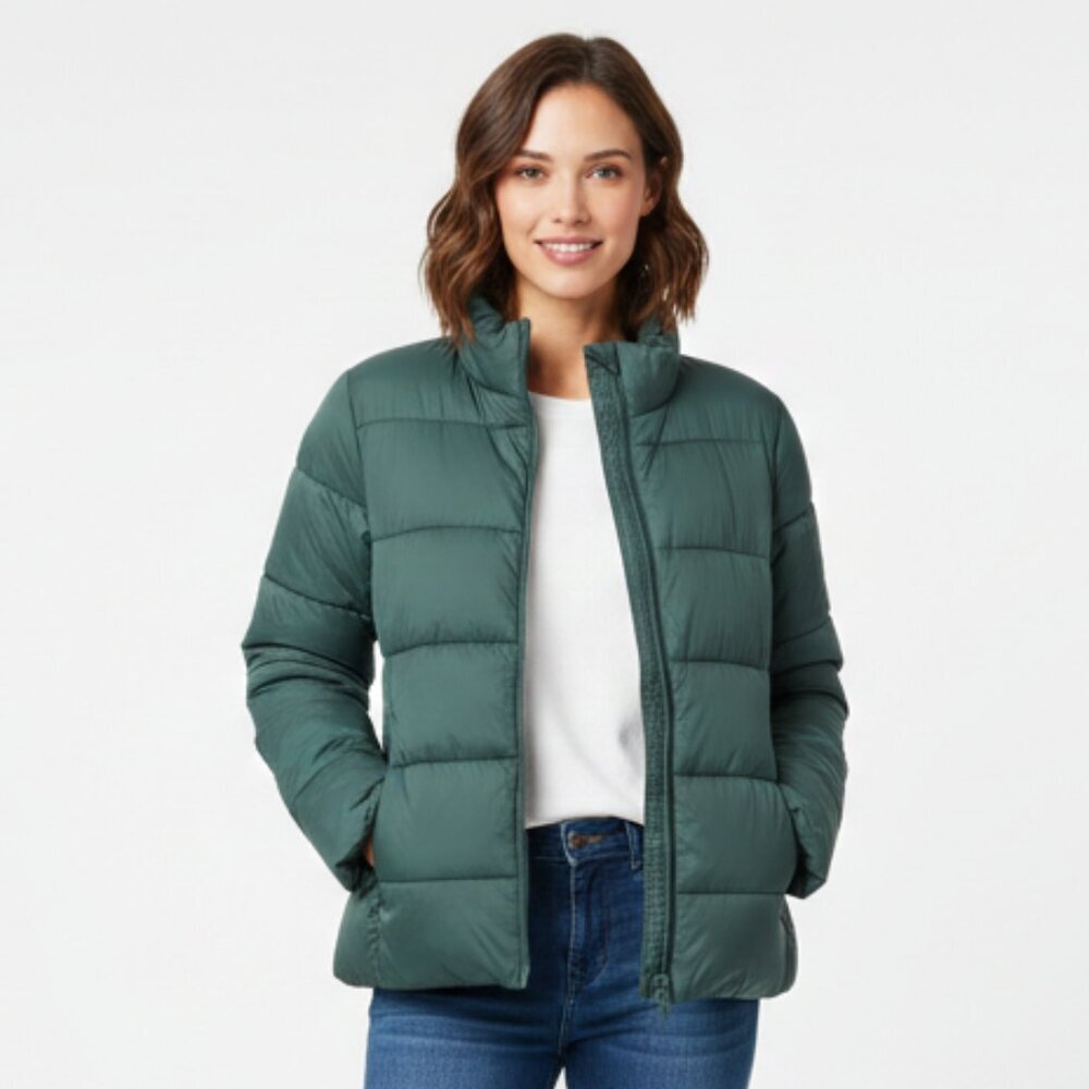 Classic Women's Puffer Jacket - Forest Green